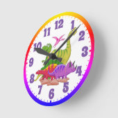 Kinderwall-Uhr - farbenfrohe Dinosaurier Runde Wanduhr (Winkel)