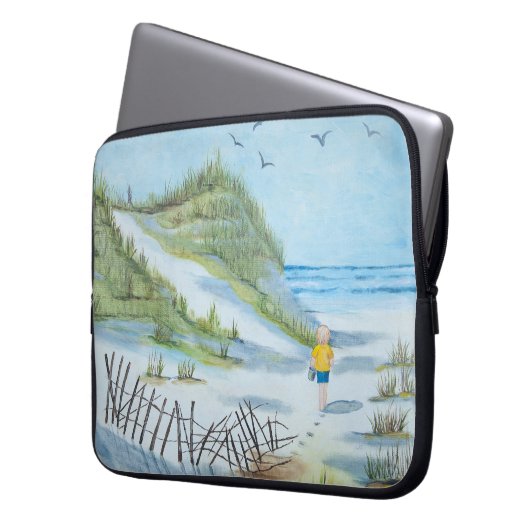 Kinderwandern am Strand Laptopschutzhülle (Vorderseite Links)