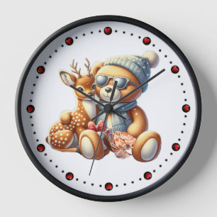 Kinderwanduhr Bärchen mit seinem lieben Rehlein Uhr