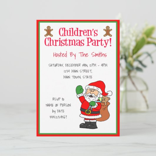 Kinderweihnachtsfest Party Santa Niedlich Einladung (Stehend Vorderseite)