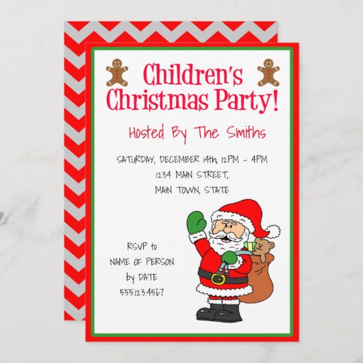 Kinderweihnachtsfest Party Santa Niedlich Einladung (Vorne/Hinten)