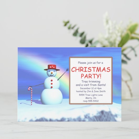 Kinderweihnachtsfest Snowman Party Einladung (Stehend Vorderseite)