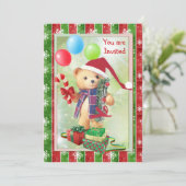 KinderweihnachtsParty Einladung mit Teddy-Bären (Stehend Vorderseite)