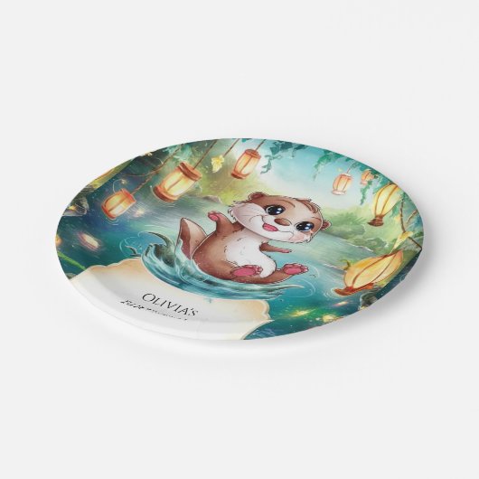 Kinderzauberer Otter Geburtstag Pappteller (Schrägansicht)
