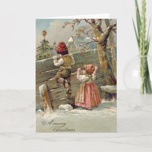 Kinderzaun Weihnachtsbaum Winter Hütte Feiertagskarte