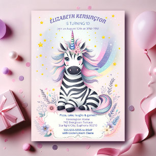 Kinderzebra Unicorn Rainbow Geburtstagsparty Einladung