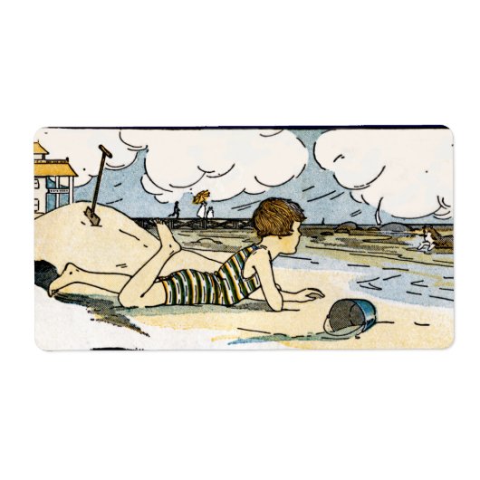 Kinderzeichen am Strand Vintage Art Labels (Vorne)