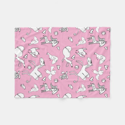 Kinderzeichnungen auf rosa Hintergrund Fleecedecke (Vorderseite (Horizontal))