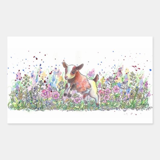 Kinderziege auf dem Feld der Blume Rechteckiger Aufkleber (Vorderseite)