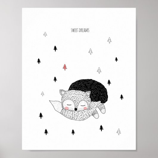 Kinderzimmer Art, Fox Illustration, süße Träume Poster (Vorne)