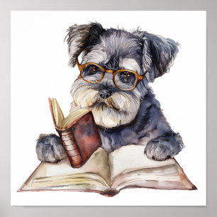 Kinderzimmer Art Poster Dog Reading mit Eyeglasses