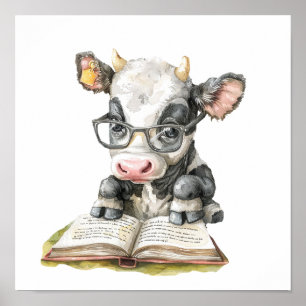Kinderzimmer Art Poster Kuh Reading mit Eyeglasses