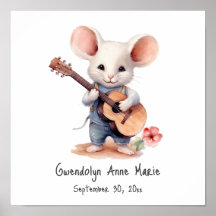 Kinderzimmer Art Poster Mouse Gitarre spielen, Lin
