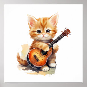 Kinderzimmer Art Poster Orange Cat Gitarre rechts