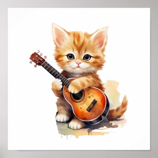 Kinderzimmer Art Poster Orange Cat Gitarre Verlass (Vorne)