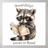 Kinderzimmer Art Poster Raccoon Reading (Vorne)