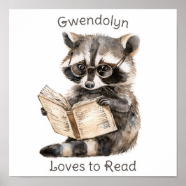 Kinderzimmer Art Poster Raccoon Reading
