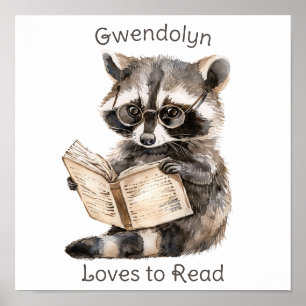 Kinderzimmer Art Poster Raccoon Reading