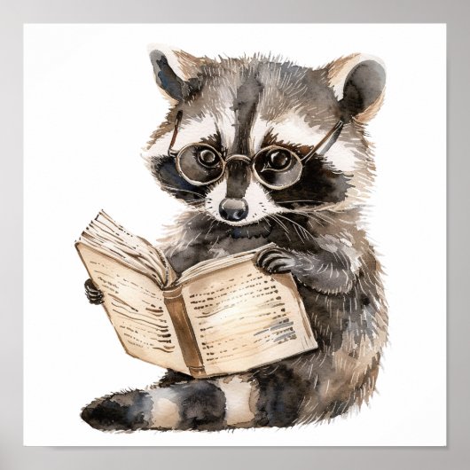 Kinderzimmer Art Poster Raccoon Reading mit Eyegla (Vorne)