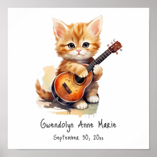 Kinderzimmer Art Poster Tabby Katze mit Gitarre (Vorne)