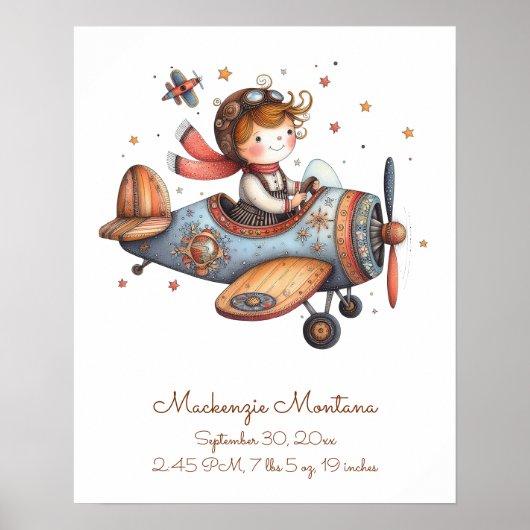 Kinderzimmer Artwork Child Flying Flugzeug Persona Poster (Vorne)