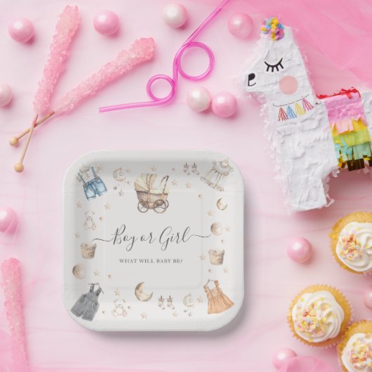 Kinderzimmer Baby Crib Gender Reveal für Junge ode Pappteller (Party)