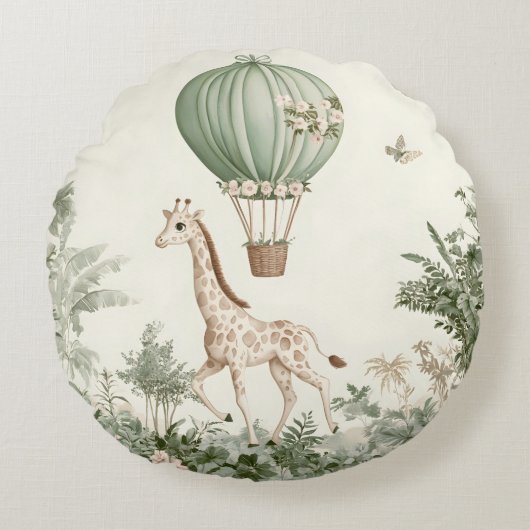 Kinderzimmer Baby Giraffe\Hot Air Ballon Rundes Kissen (Vorderseite)
