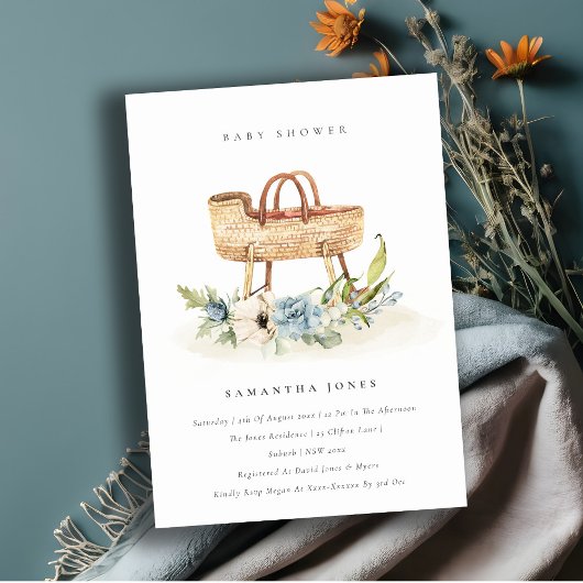 Kinderzimmer Blue Floral Bassinet Baby Dusche einl Dankeskarte