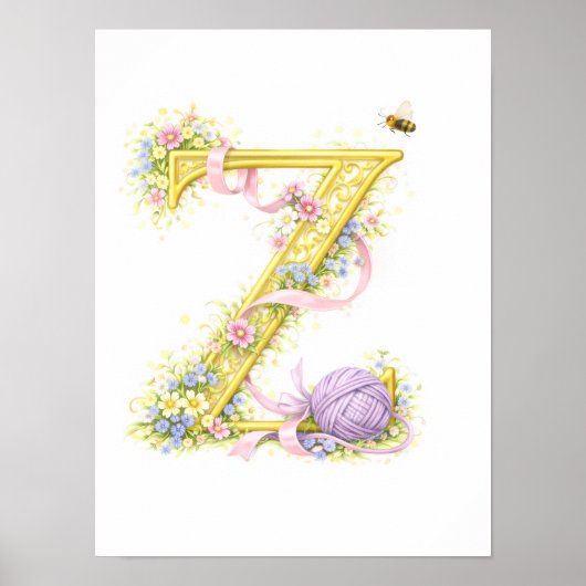 Kinderzimmer Brief Z Baby Garn Initiale Gold Flora Poster (Vorne)