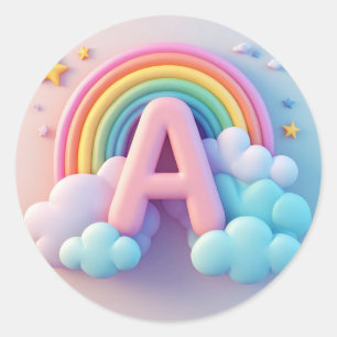 🧸 Kinderzimmer Buchstabe A Regenbogen Wolken Past Runder Aufkleber