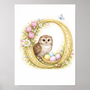 Kinderzimmer Buchstabe O Baby Eule Initial Gold Bl Poster