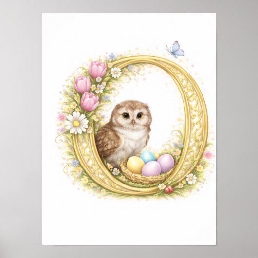 Kinderzimmer Buchstabe O Baby Eule Initial Gold Bl Poster (Vorne)