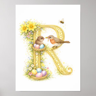 Kinderzimmer Buchstabe R Baby-Rotkehlchen Initiale Poster