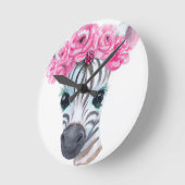 Kinderzimmer Clock Zebra mit rosa Blume Crown Runde Wanduhr (Winkel)
