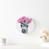 Kinderzimmer Clock Zebra mit rosa Blume Crown Runde Wanduhr (Zuhause)