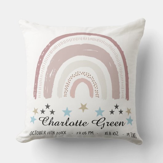 Kinderzimmer Cushion Birth Record Rainbow Stars Kissen (Vorderseite)