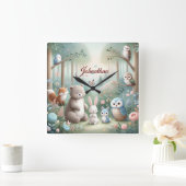 Kinderzimmer Deco, Forest Niedlicher Tiere - Indiv Quadratische Wanduhr (Zuhause)