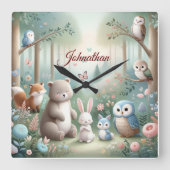 Kinderzimmer Deco, Forest Niedlicher Tiere - Indiv Quadratische Wanduhr (Vorderseite)