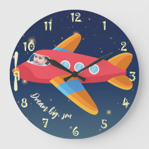Kinderzimmer-Dekoration - Dream Big Airplane Pilot Große Wanduhr