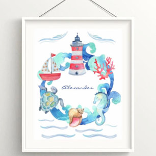 Kinderzimmer-Dekorplakat für Wassertiere Poster
