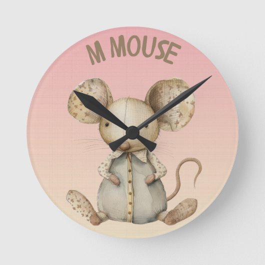 Kinderzimmer Design: Adorable Mouse & "M" Mouse Ac Runde Wanduhr (Vorderseite)
