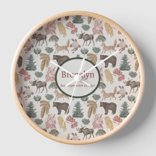 Kinderzimmer für Vintage Waldtiere Uhr (Vorderseite)