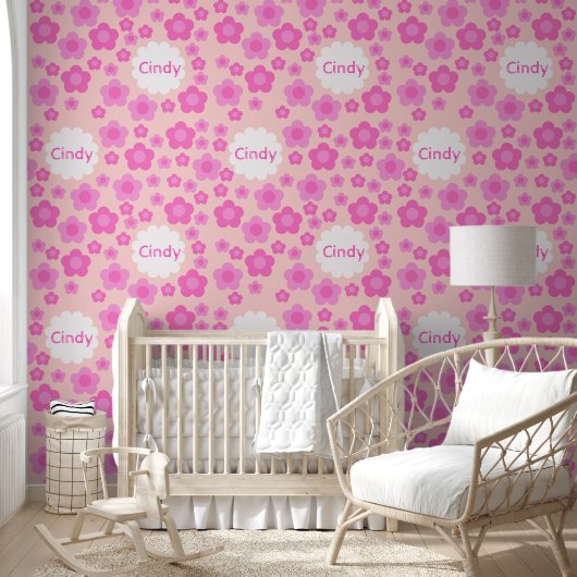 Kinderzimmer Girly Pink Blume Muster Name Tapete (Kinder)