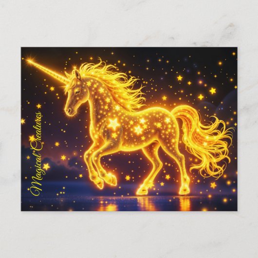 Kinderzimmer Gold Einhorn Design Glitzer Zauberkun Postkarte (Vorderseite)