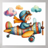 Kinderzimmer im Aquarellstil Art Child Flying Airp Poster (Vorne)