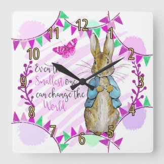 Kinderzimmer-Kaninchen und Flaggen-Uhr im Rosa Quadratische Wanduhr