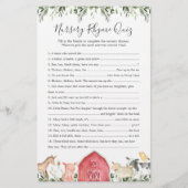 Kinderzimmer "Landtiere Babydusche" Rhyme Quiz Gam (Vorderseite)