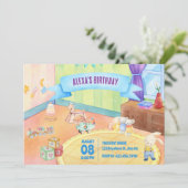 Kinderzimmer mit Kinderspielzeug Geburtstag Einladung (Stehend Vorderseite)