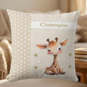 Kinderzimmer mit Namen süße Giraffe braun Kissen