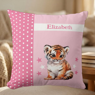Kinderzimmer mit Namen süßer Tiger rosa Kissen